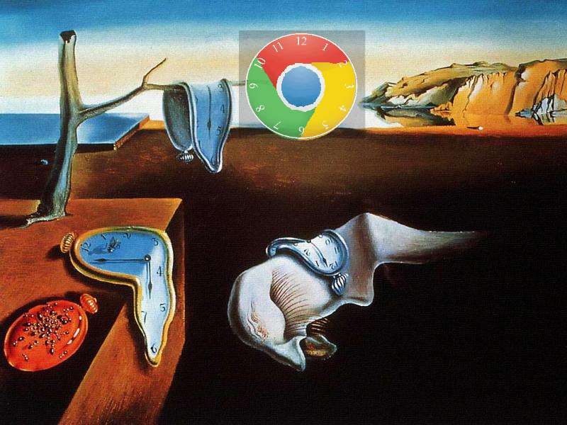Google Chrome clock in a Surrealist context of limp clocks
